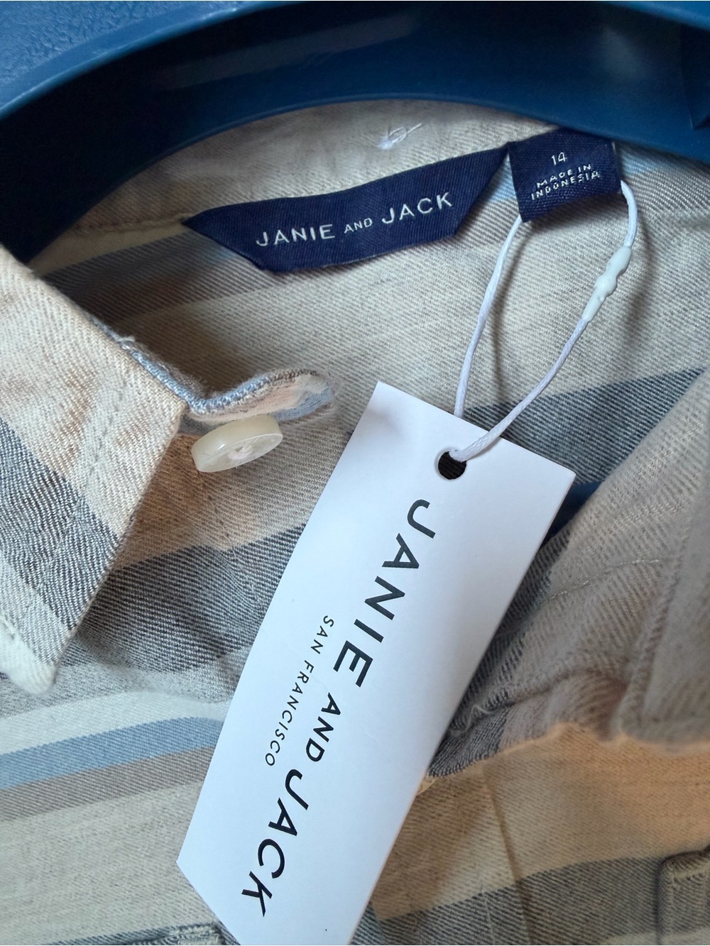 NWT Janie and Jack Striped Button-Down Shirt in Beige, Gray & Light Blue